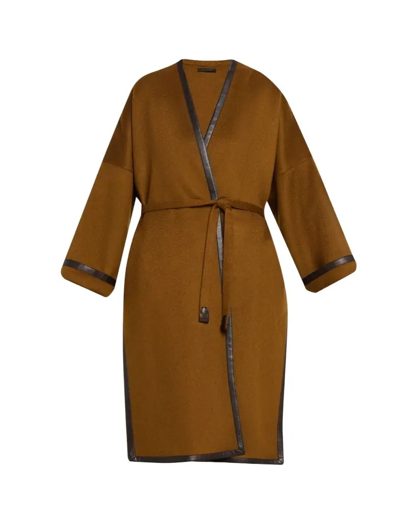 Brioni Leather-Trim Cashmere Oversized Wrap Coat