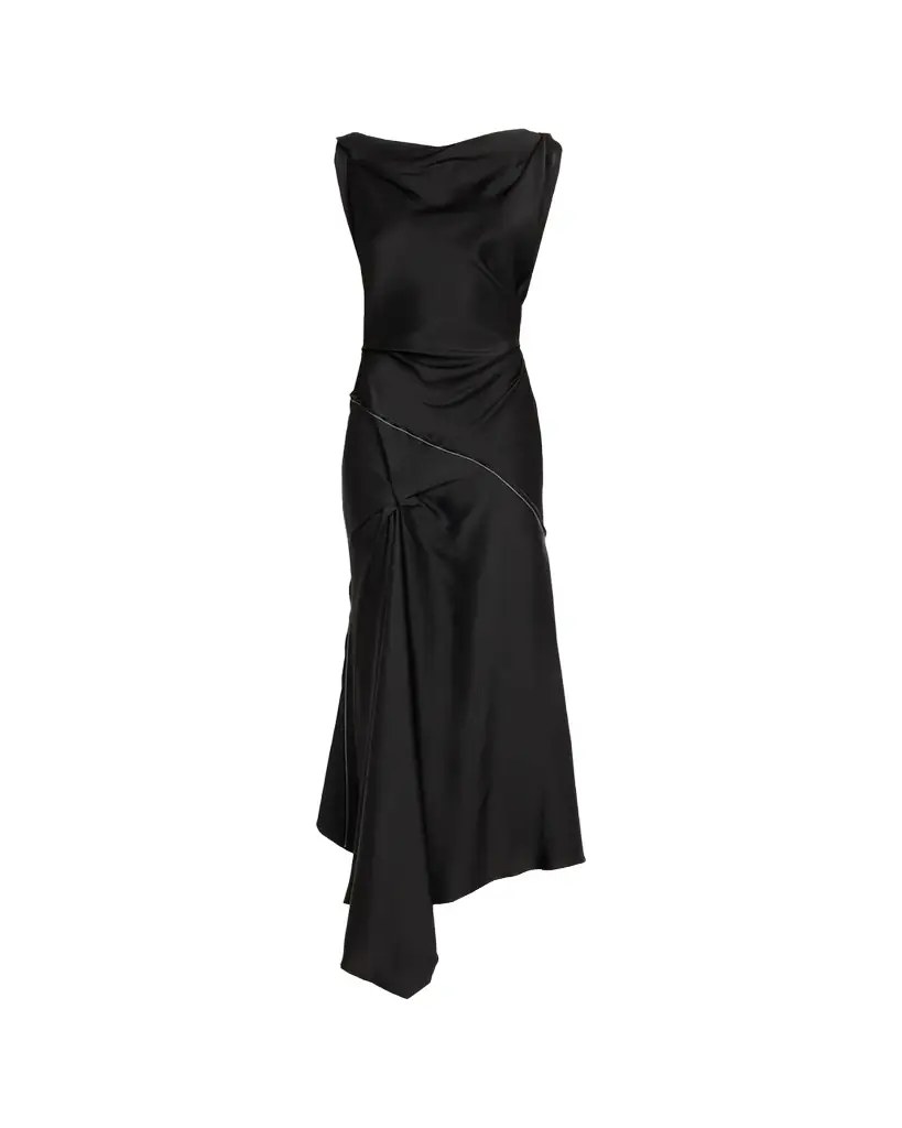 Victoria Beckham Asymmetric Draped Sleeveless Satin Midi Dress