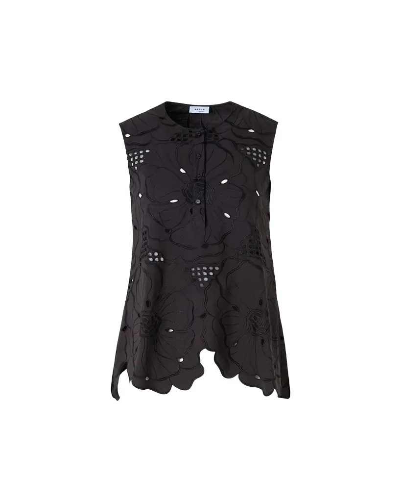 Akris punto Flower Eyelet Embroidered Cotton Poplin Tunic Blouse