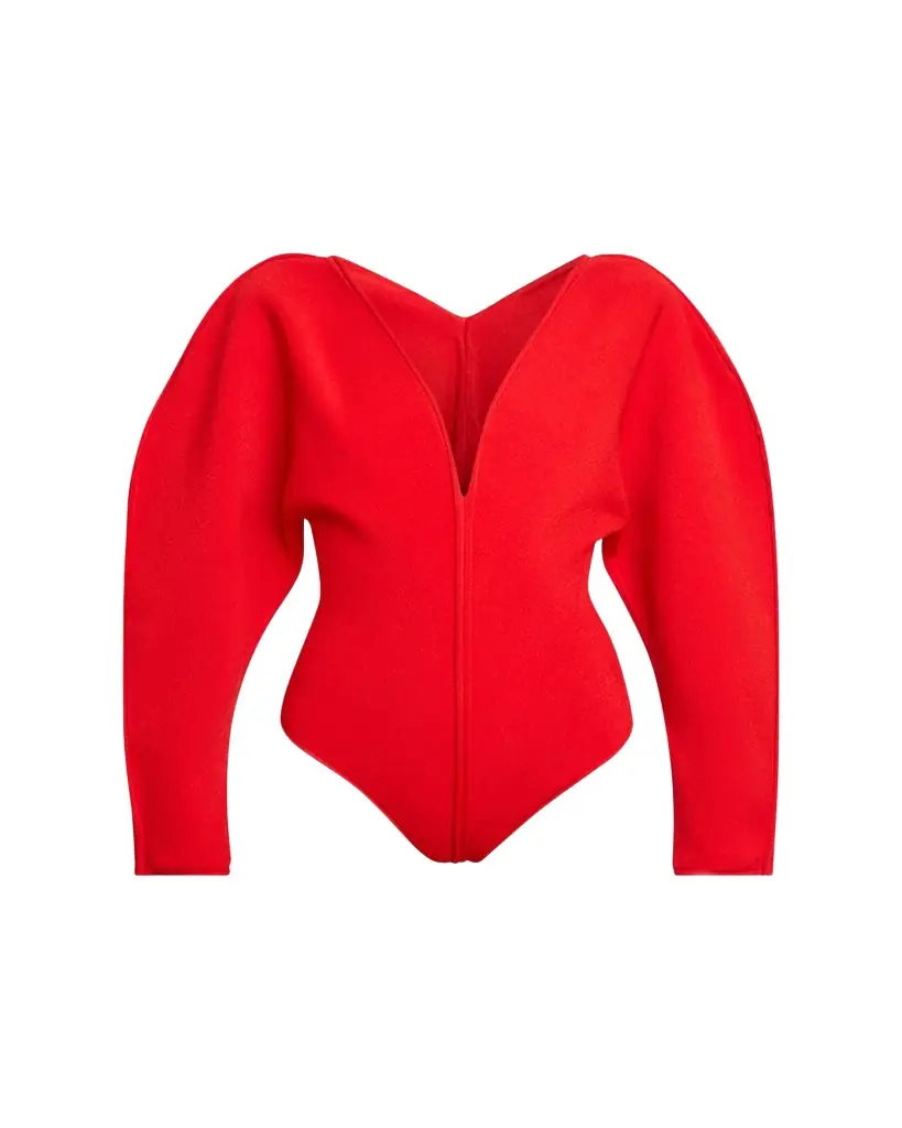 Givenchy Puff-Sleeve Deep V-Neck Bodysuit