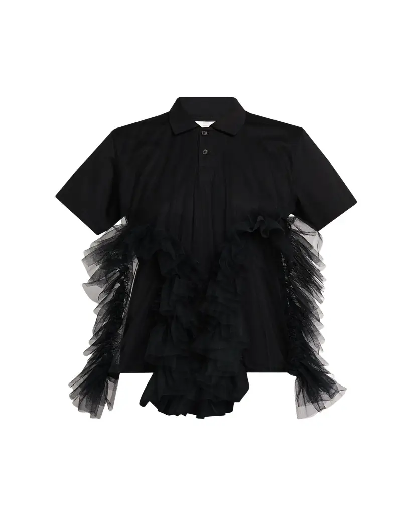 Noir Kei Ninomiya Tiered Tulle Polo Shirt