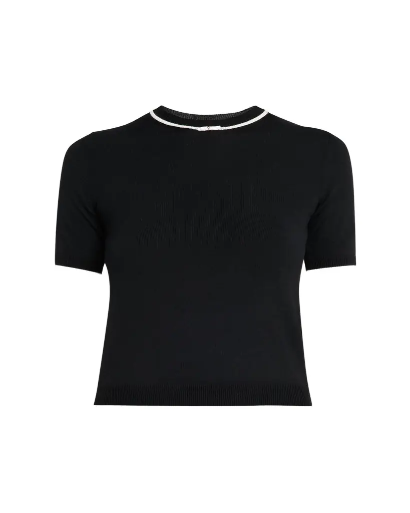 Valentino Garavani V-Logo Bow Short-Sleeve Wool Sweater