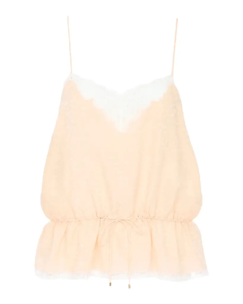 Chloe Lace-Trim Floral Silk Jacquard Sleeveless Top