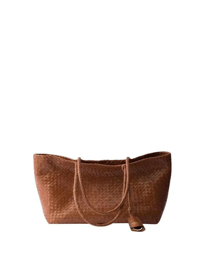 Prada Madras Woven Leather Tote Bag