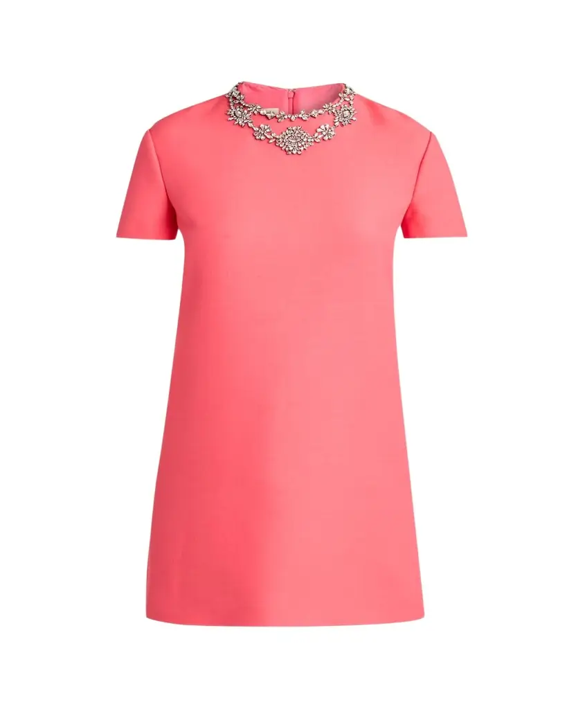 Valentino Garavani Crystal Embroidered Wool-Silk Mini Dress - Women's Clothing