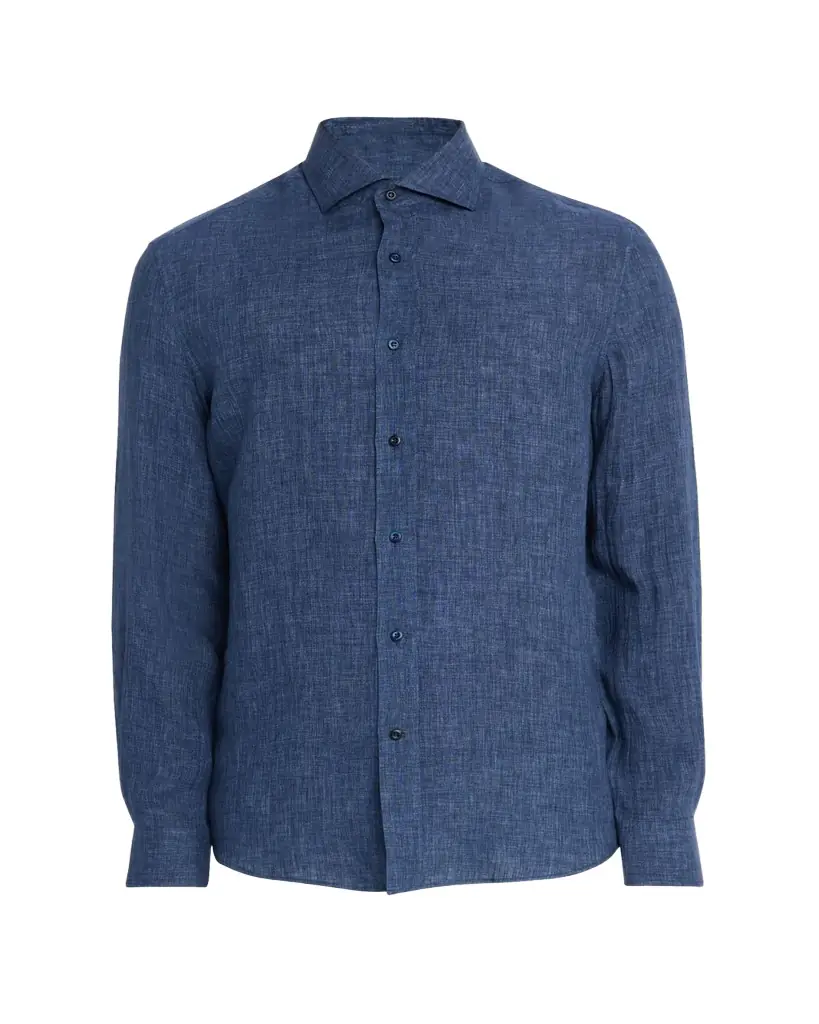 Brunello Cucinelli Men's Linen Spread Collar Button-Down Shirt