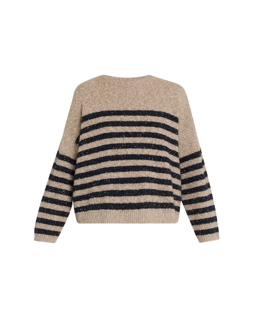 Brunello Cucinelli Shimmering Striped Wool-Cashmere Crewneck Sweater