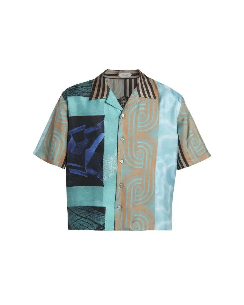Versace Men's Silk Multi-Abstract Medusa Camp Shirt