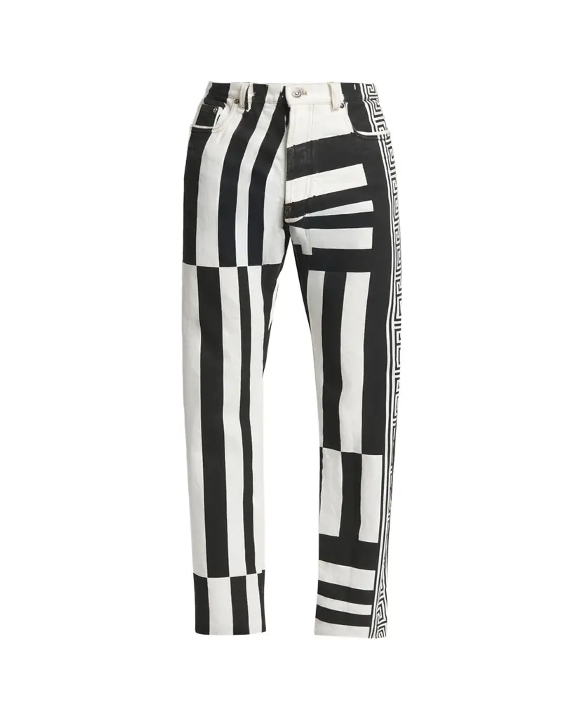 Versace Men's Two-Tone Greca Paneled Straight-Leg Pants