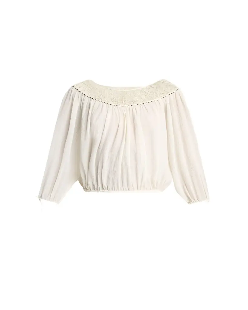 Isabel Marant Nelida Guipure Lace-Trim Silk Gauze Drawstring Blouse