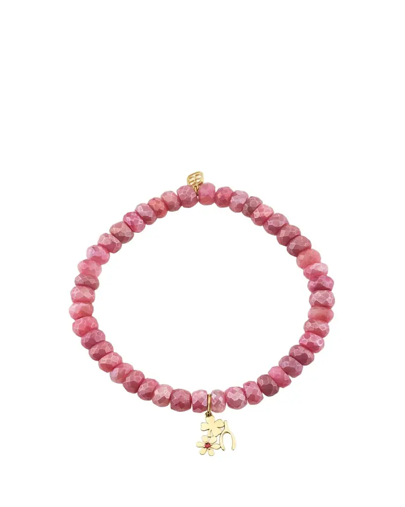 Sydney Evan 14K Lucky Ruby Charm on Moonstone Stretch Bracelet