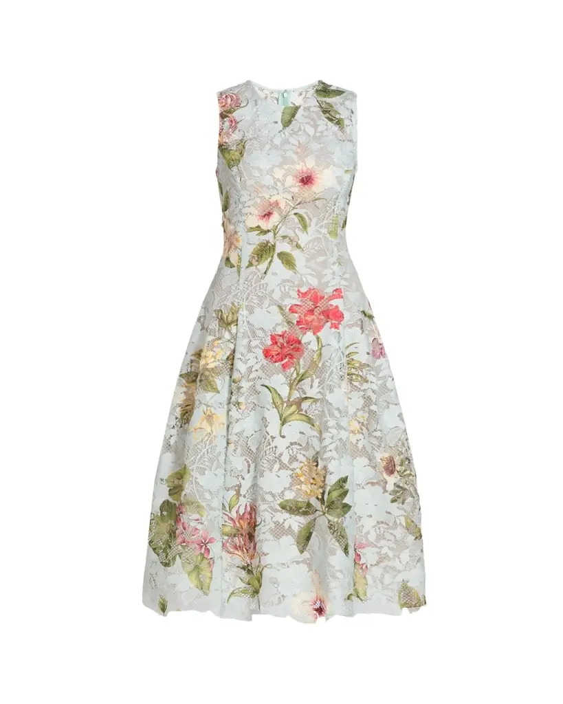 Oscar de la Renta Multi Domican Floral Print Lace Midi Dress