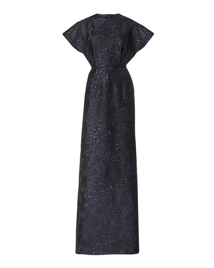 Carolina Herrera Rosette Collar Fan Bodice Gown