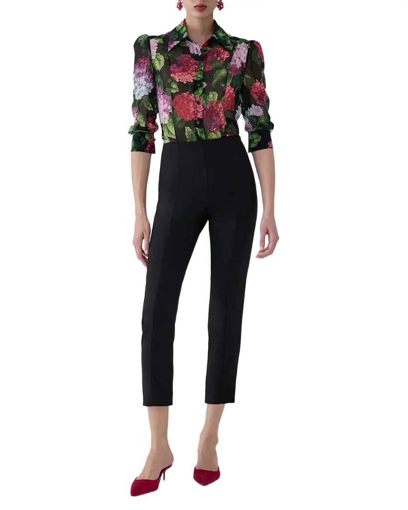 Carolina Herrera Semi-Sheer Floral Buttoned Blouse