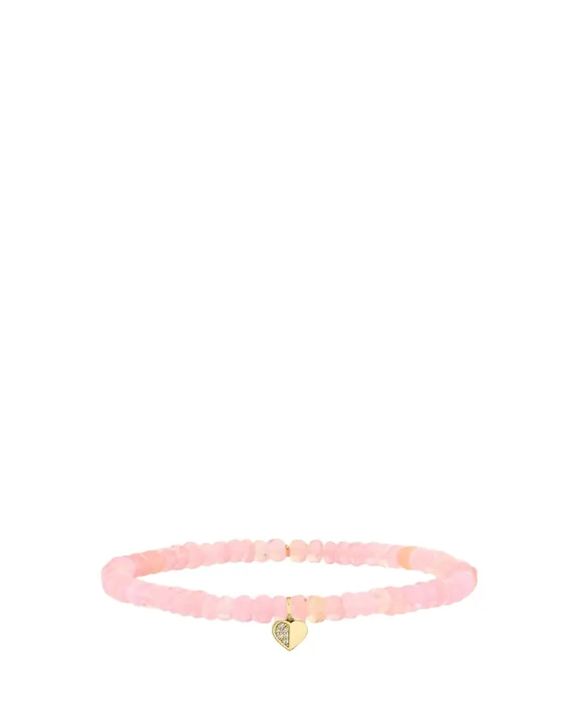 Sydney Evan 14K Diamond Half Heart on Pink Opal Bracelet