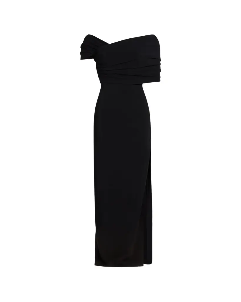 Oscar de la Renta Asymmetric Draped Off-The-Shoulder Column Gown