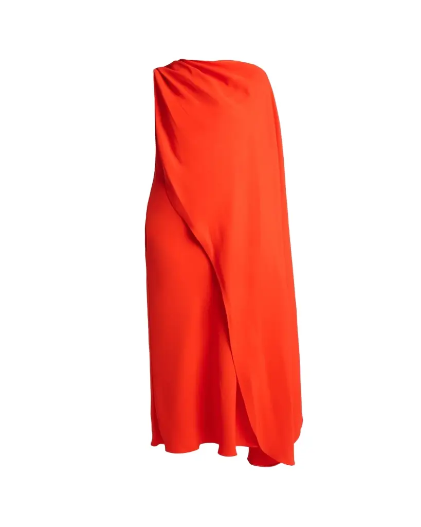 Balenciaga Silk-Wool Draped Cape Midi Dress