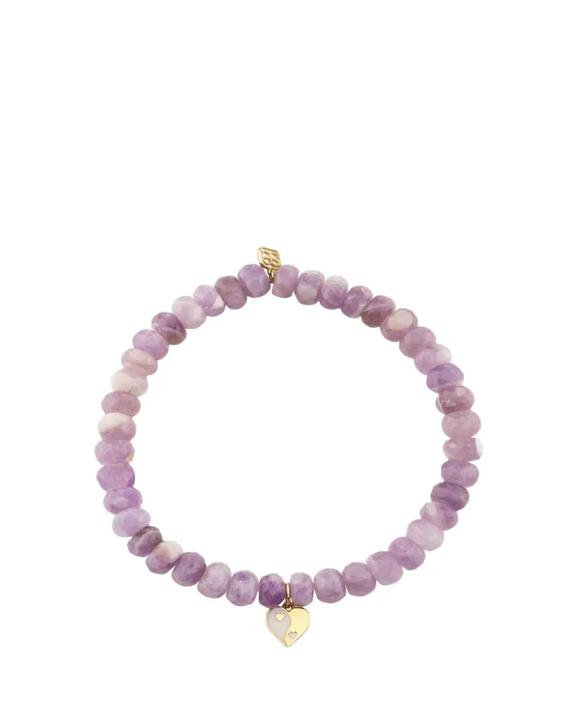 Sydney Evan 14K Purple Yin-Yang Heart on Amethyst Stretch Bracelet