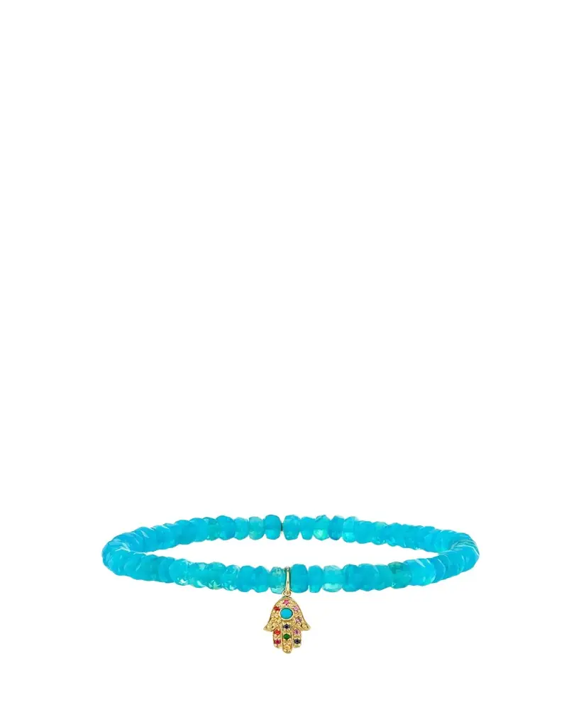 Sydney Evan 14K Turquoise Hamsa on Opal Stretch Bracelet