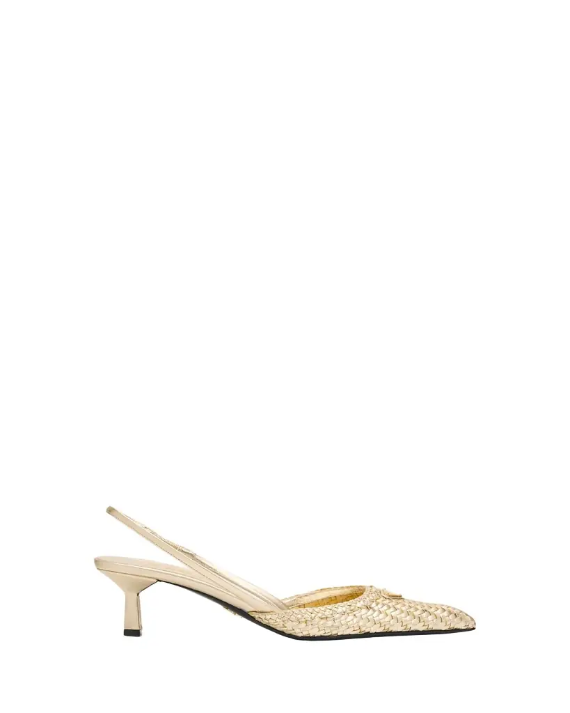 Prada 55mm Triangle Logo Woven Leather Slingback Pumps