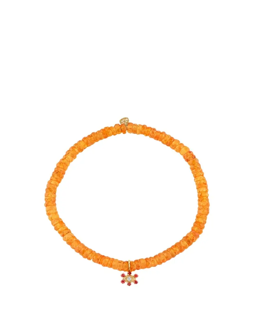 Sydney Evan 14K Evil Eye Flower on Orange Spessartite Bracelet