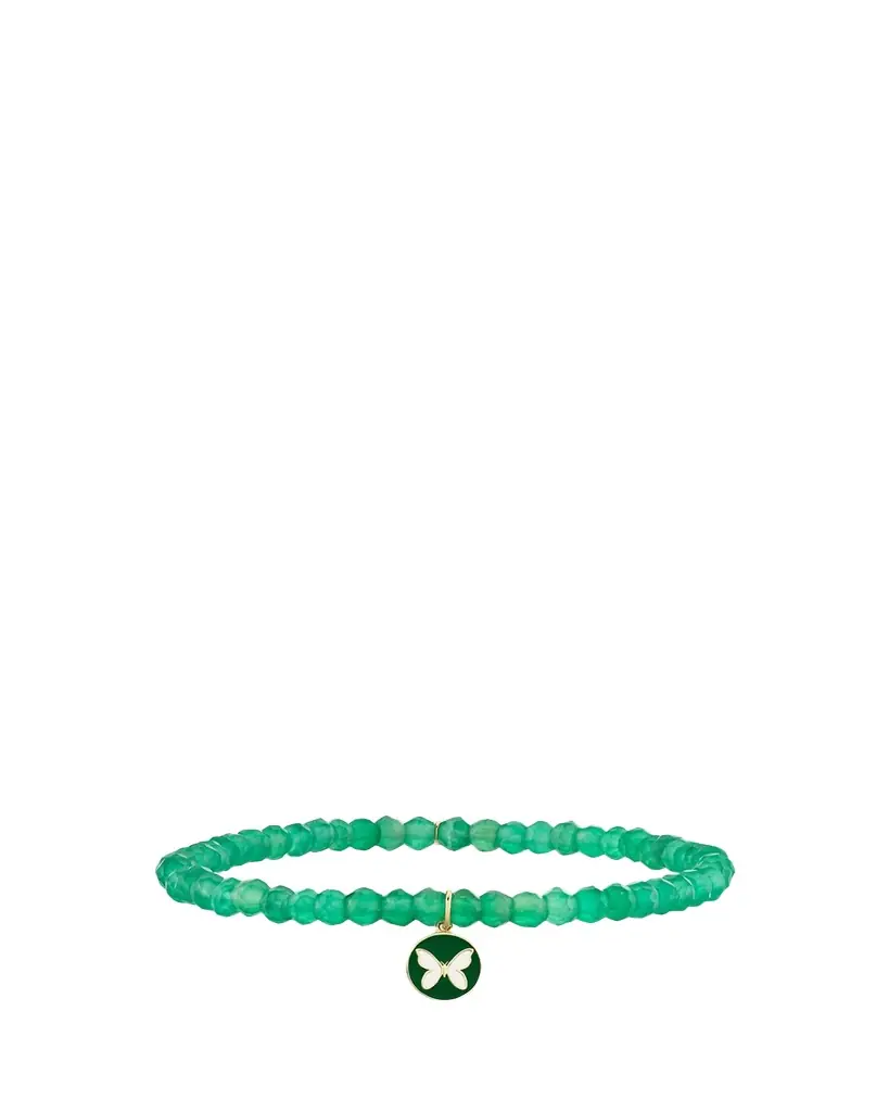 Sydney Evan 14K Enamel Butterfly on Green Onyx Bracelet