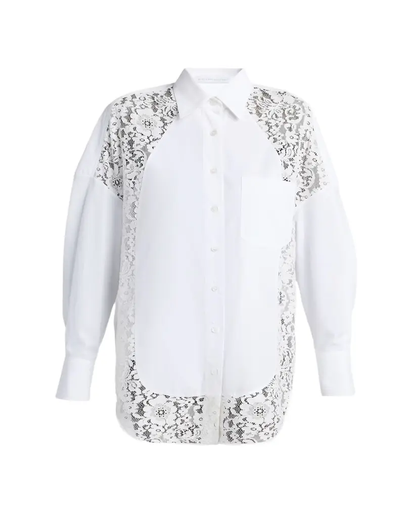 Stella McCartney Lace-Paneled Poplin Button-Down Shirt