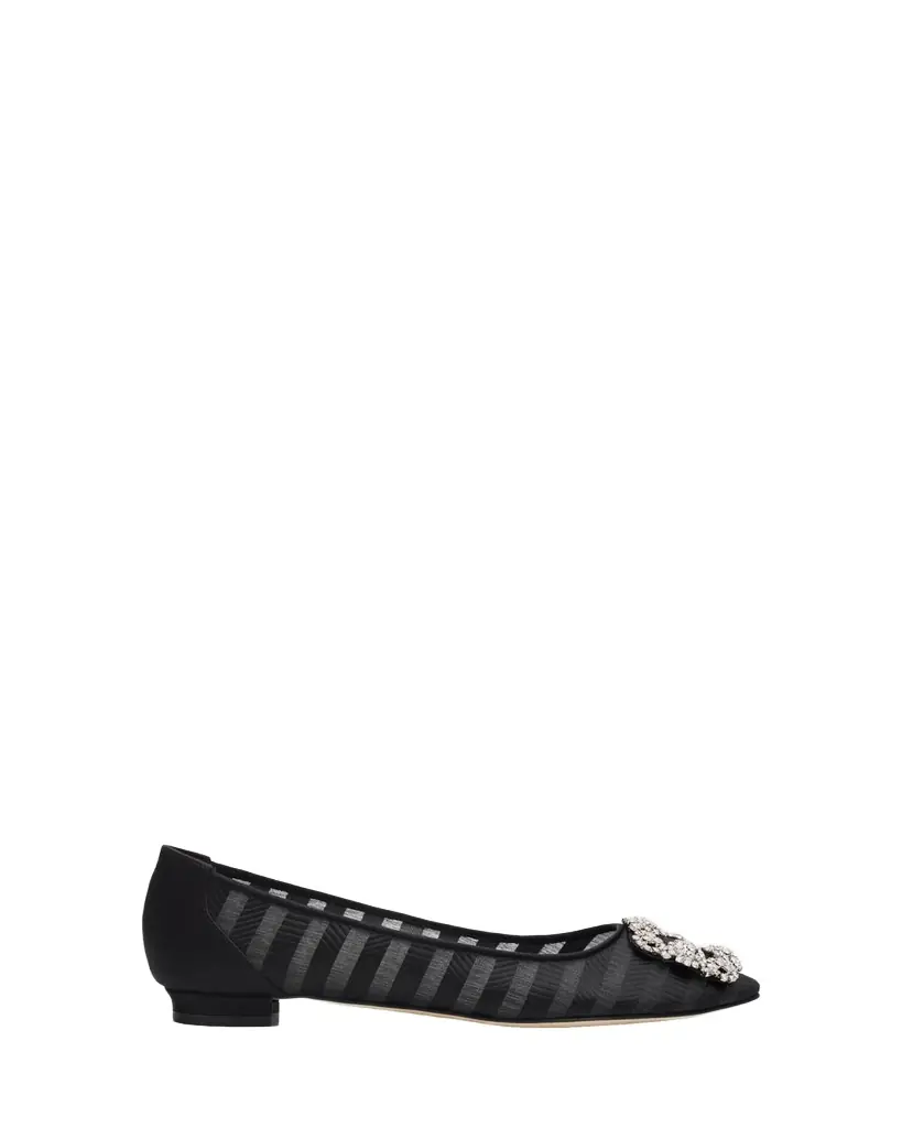 Manolo Blahnik Hangisla Striped Organza Jewel-Buckle Flats - Women's Shoes