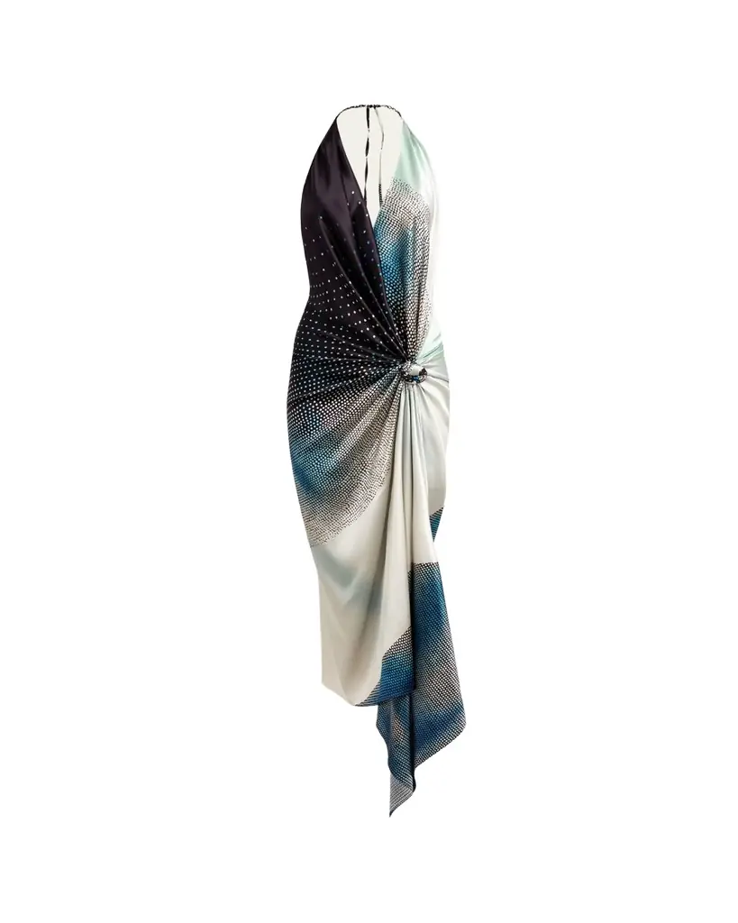 Silvia Tcherassi Abril Plunging Halter Knotted Silk Midi Dress