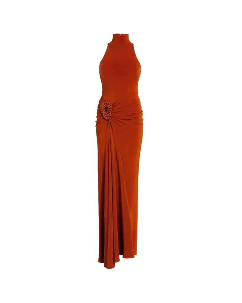 Silvia Tcherassi Frances Embellished Ruched Sleeveless Maxi Dress