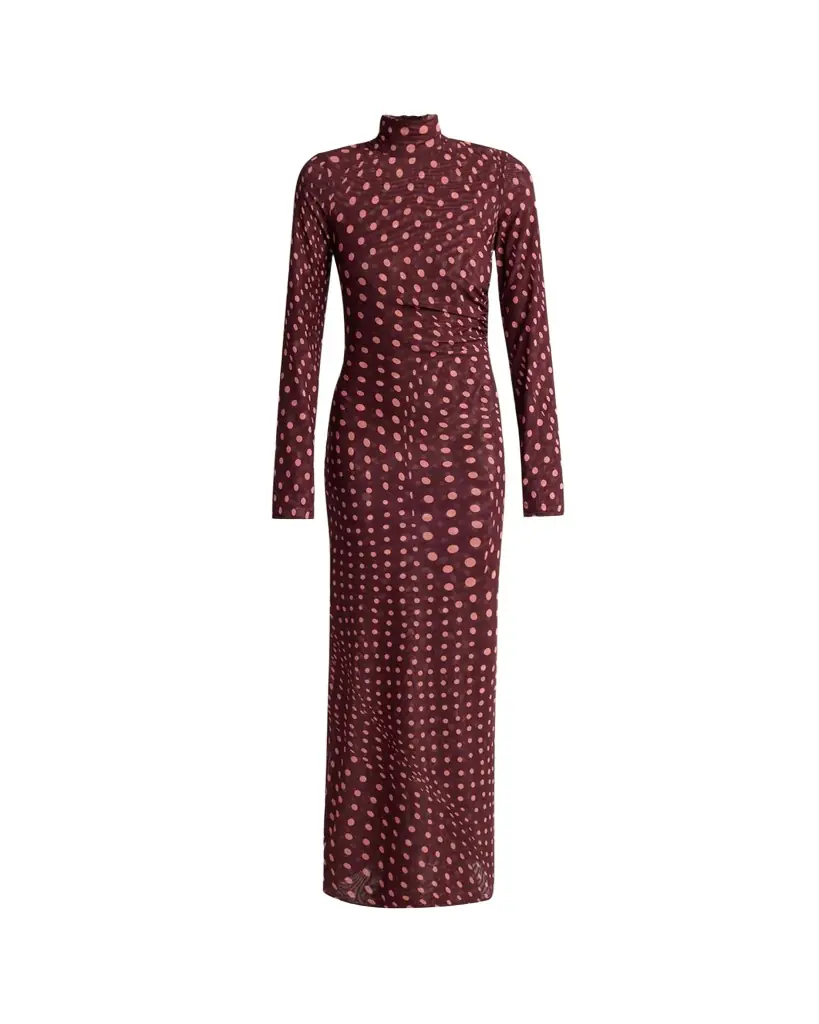 Stella McCartney Turtleneck Polka Dot Mesh Long-Sleeve Maxi Dress