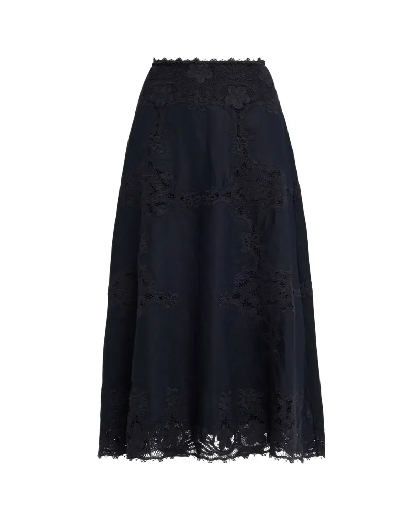 Ulla Johnson Fleur Embroidered Linen-Blend Midi Skirt