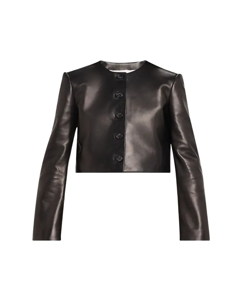 Brandon Maxwell Ryder Leather Cropped Box Jacket