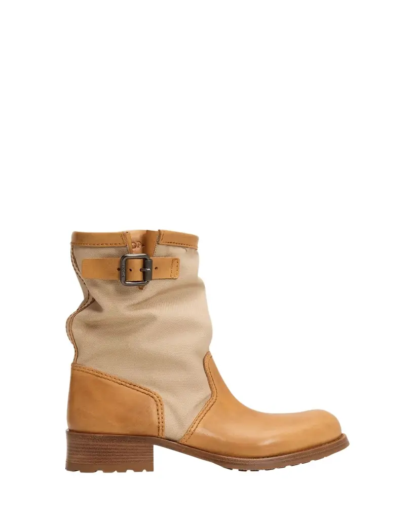Prada Leather and Canvas Biker Mid-Calf Boots