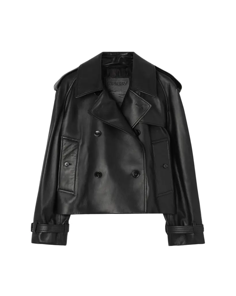 Burberry Cropped Leather Mayfair Trench Jacket - Women's Clothing