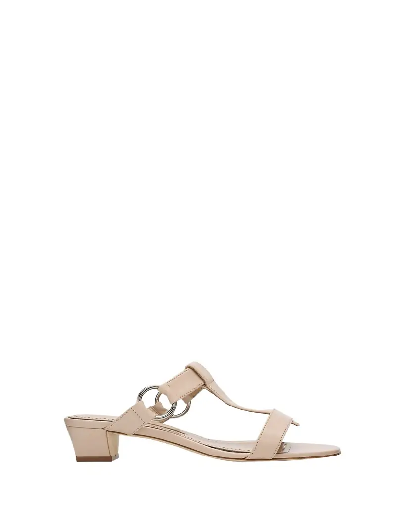 Manolo Blahnik Mionamu Leather T-Bar Slide Sandals