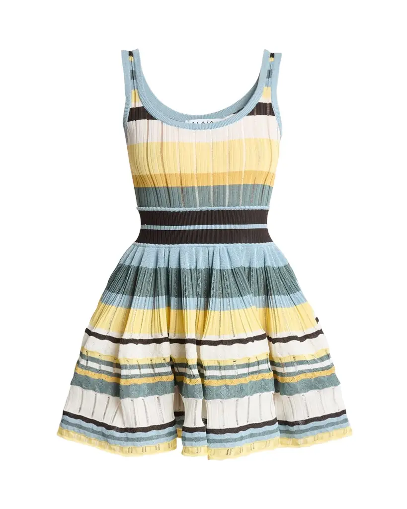 ALAIA Sleeveless Striped Crinoline Knit Mini Dress