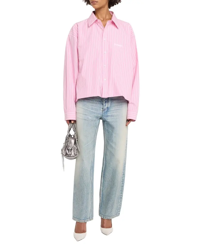 Balenciaga Folded Striped Cotton Boxy Button-Down Shirt