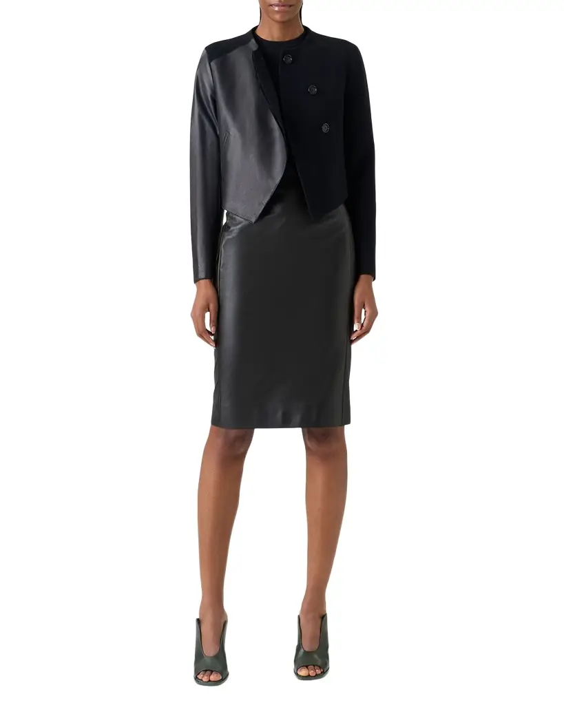Akris Hynora Wool and Leather Asymmetric Jacket