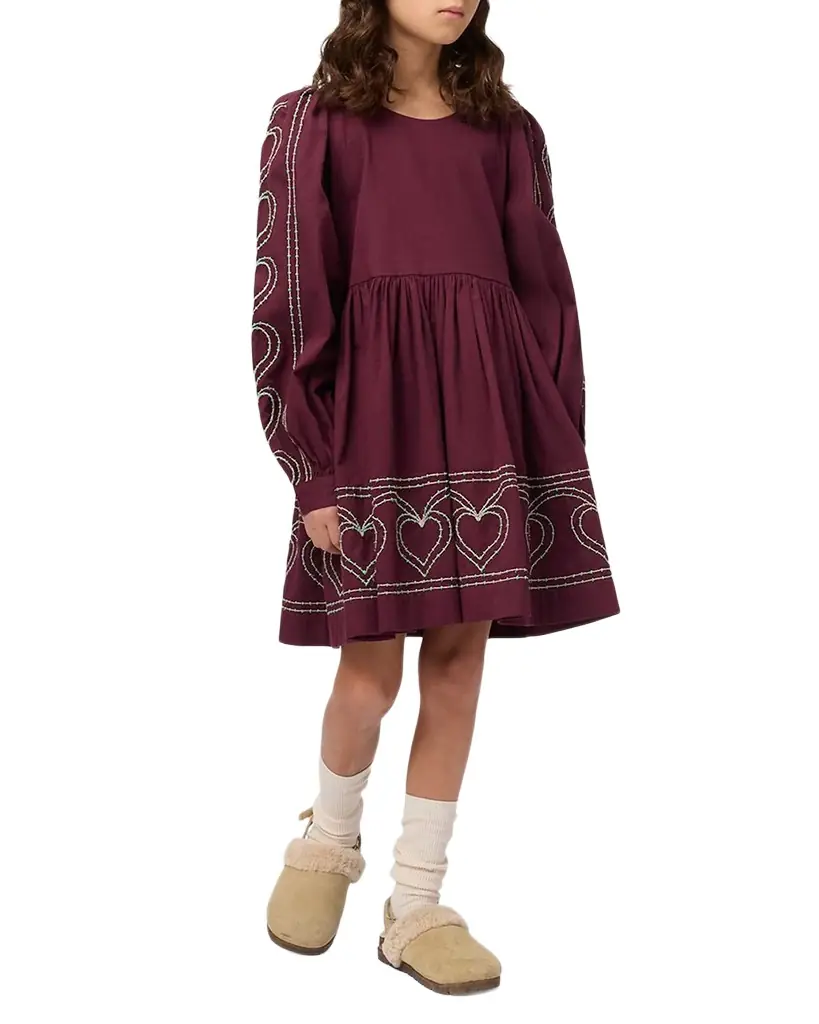 Molo Girl 's Cybil Embroidered Long-Sleeve Poplin Dress, Size 3-6