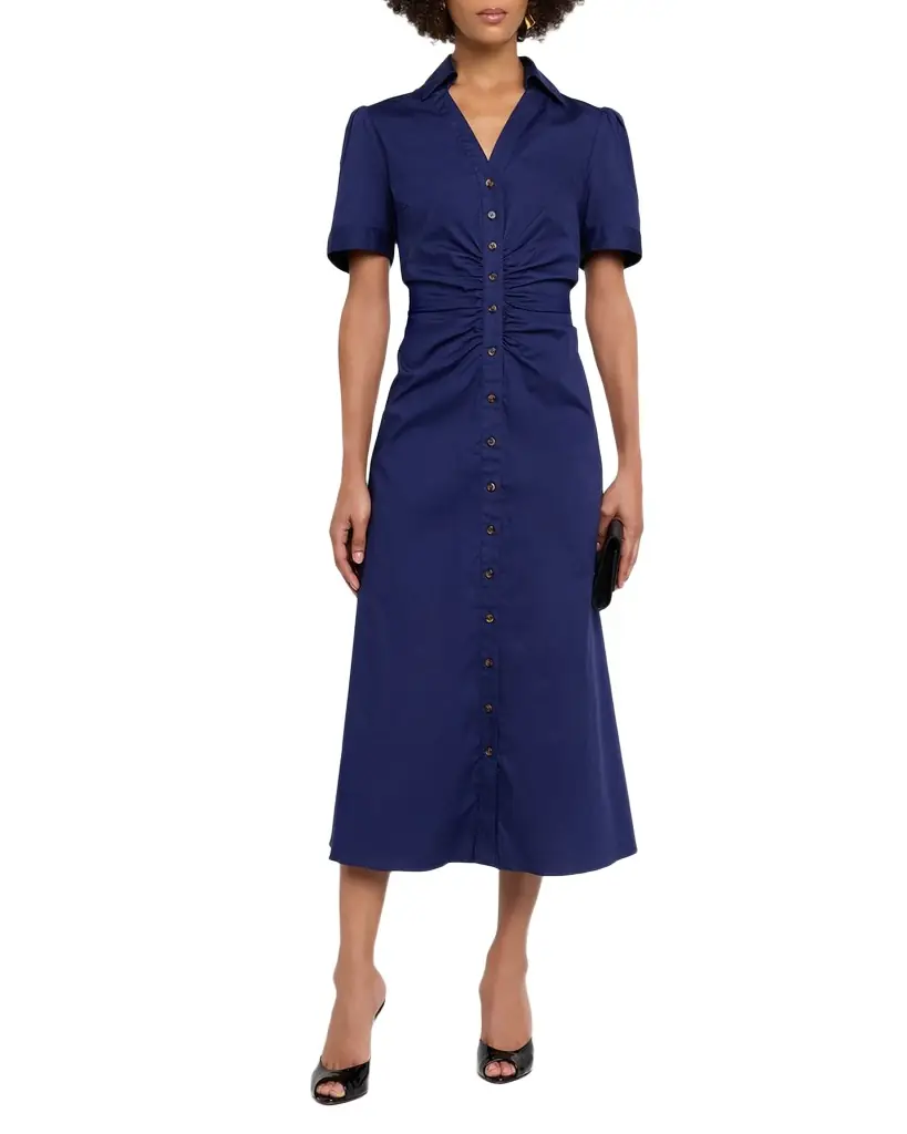 Shoshanna Barnet Ruched Stretch Cotton Midi Shirtdress