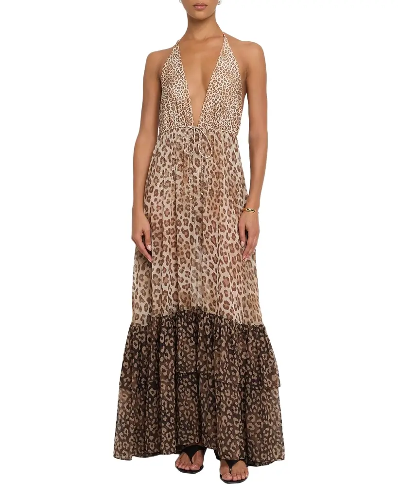 Ramy Brook Milena Colorblocked Leopard Maxi Dress