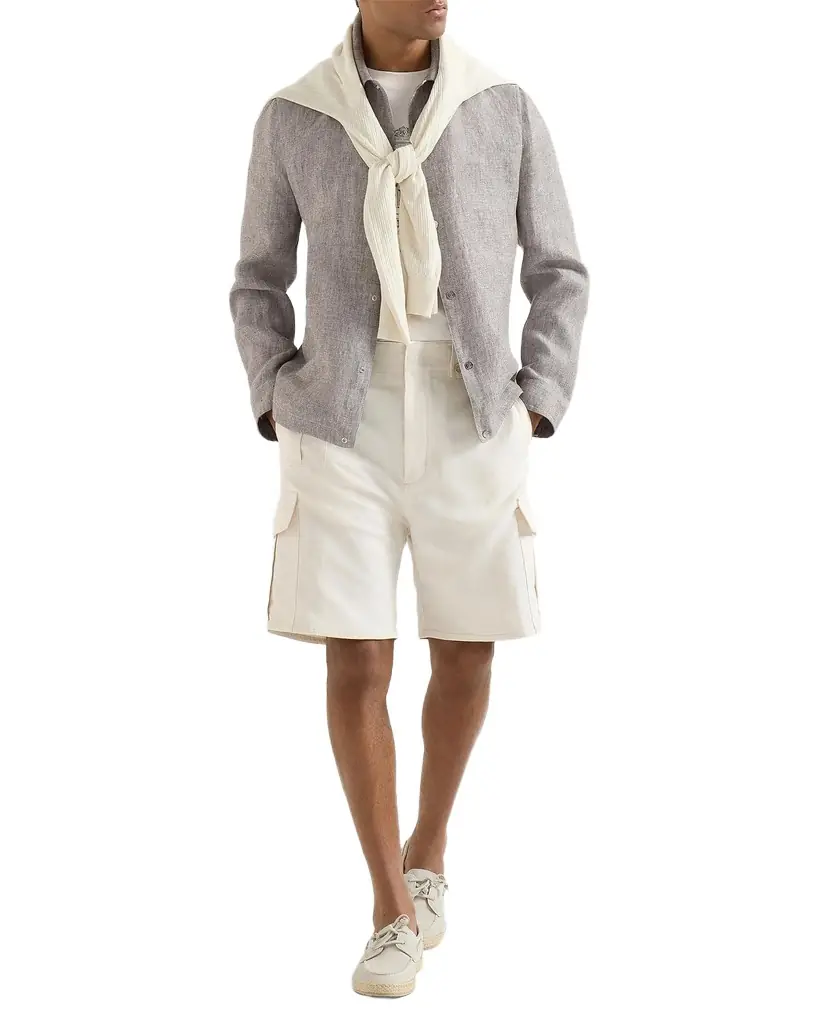 Brunello Cucinelli Men 's Linen and Hemp Diagonal Outerwear Jacket