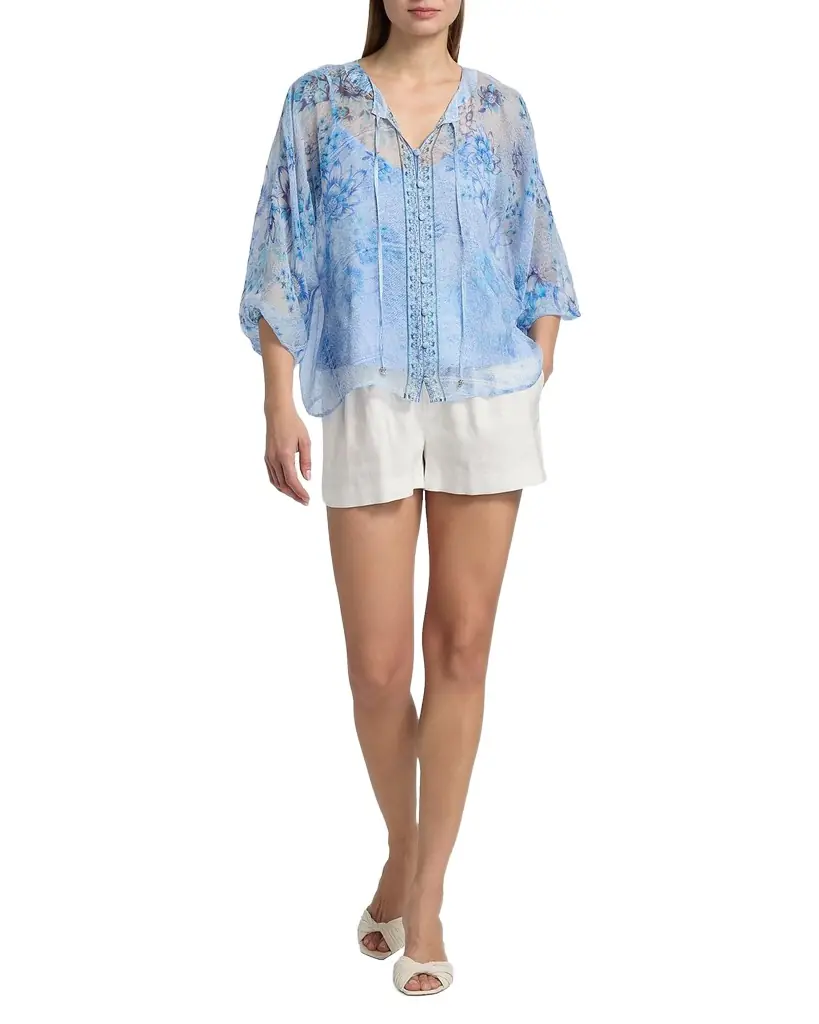 Johnny Was Harlyn Floral-Print Silk Blouse
