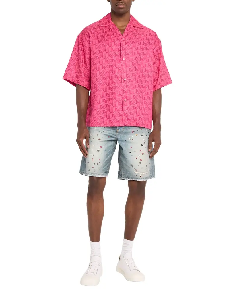 PURPLE Men 's P059 Embellished Denim Shorts
