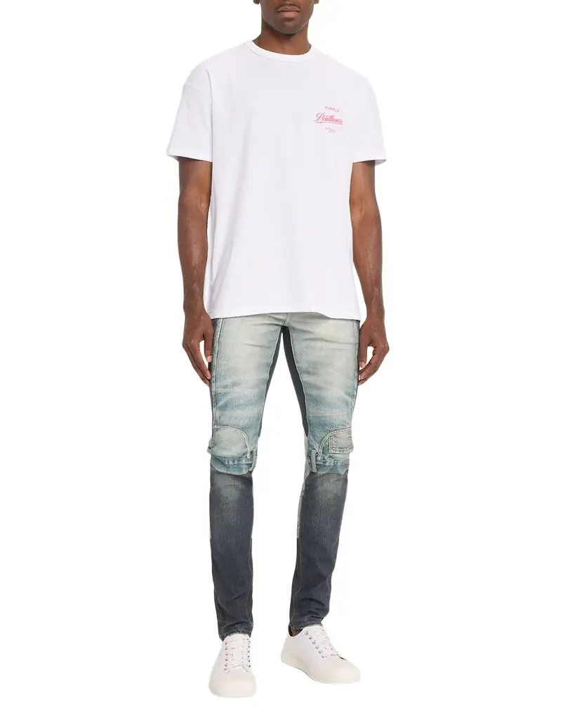 PURPLE Men 's Upside Down Patchwork Skinny Jeans