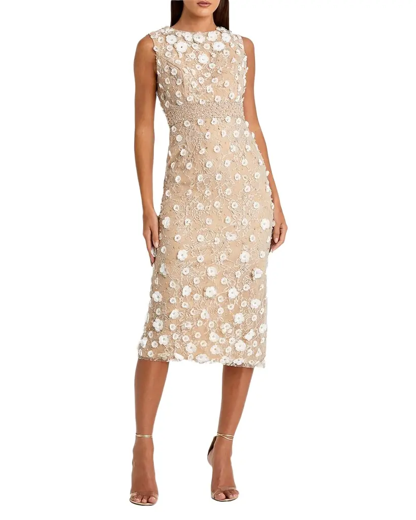 Mac Duggal Floral-Appliqué Sleeveless Sheath Cocktail Dress