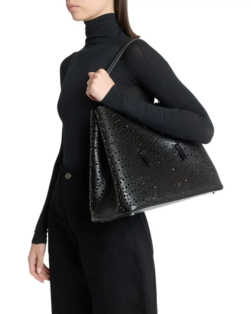 ALAIA Mina 37 Large Perforated Leather Tote Bag