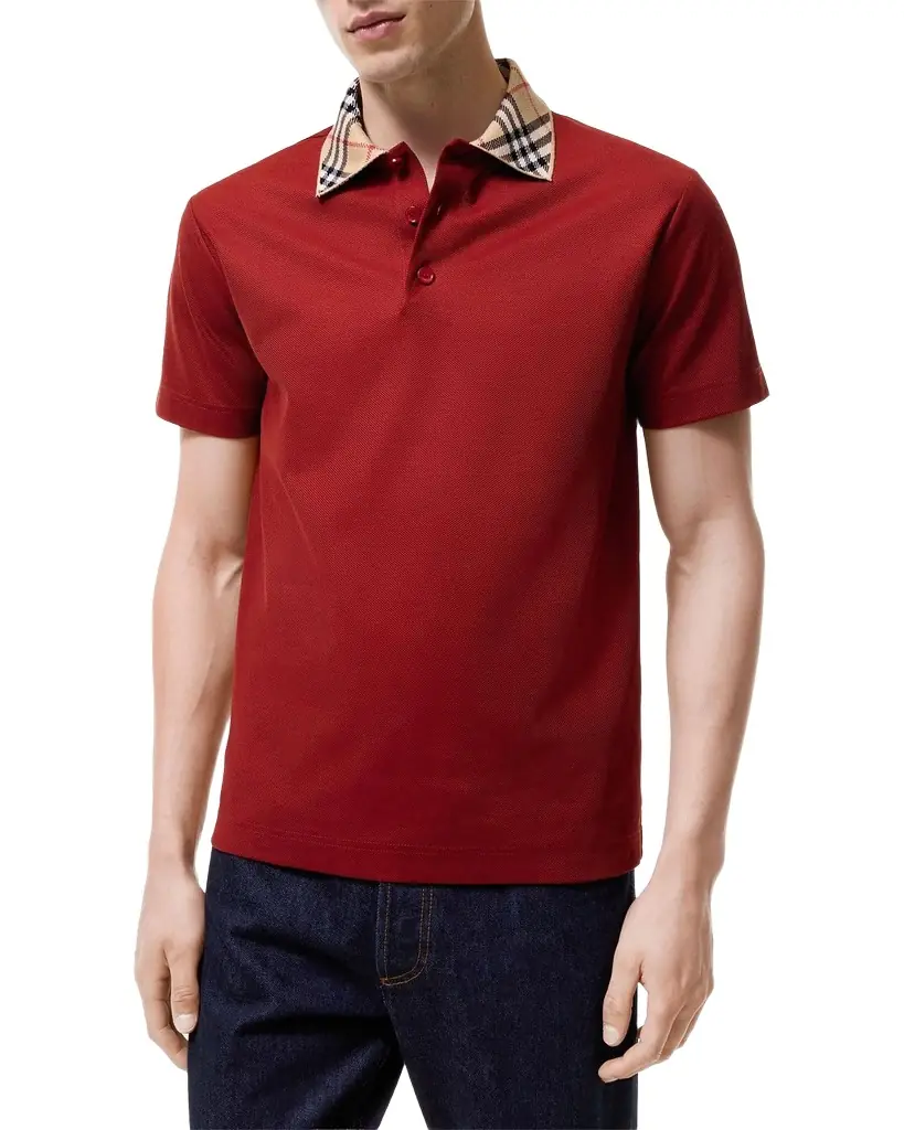 Burberry Men 's Evan Check-Collar Cotton Polo Shirt