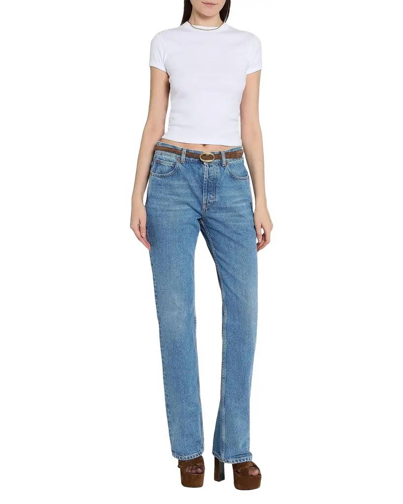 Saint Laurent Oval Buckle Thin Suede Belt